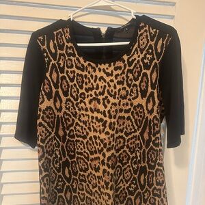 Pink Tartan Leopard Print Top with Black Sleeves